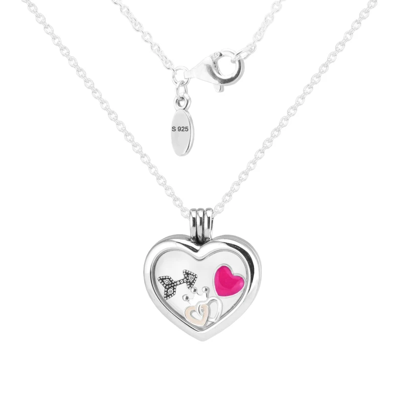 

Large Floating Locket Heart Pendant and Necklace with 3pcs petites inside 100% 925 Sterling Silver Fine Jewelry Free Shipping
