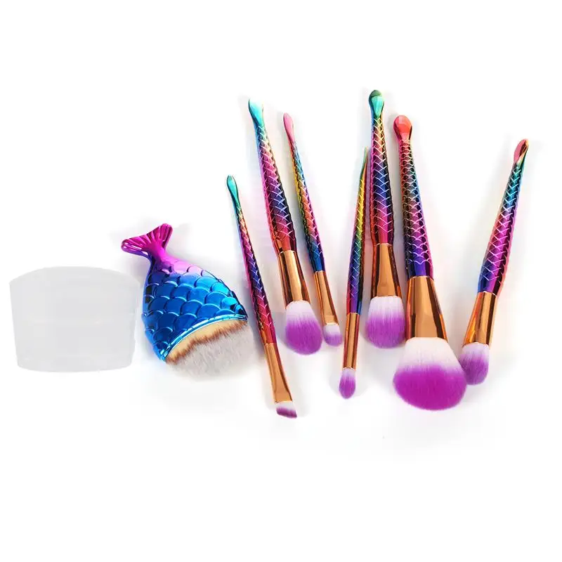 8Pcs Mermaid Shaped Makeup Brush Set Big Fish Tail Foundation Powder Eyeshadow Make Up Brushes Contour