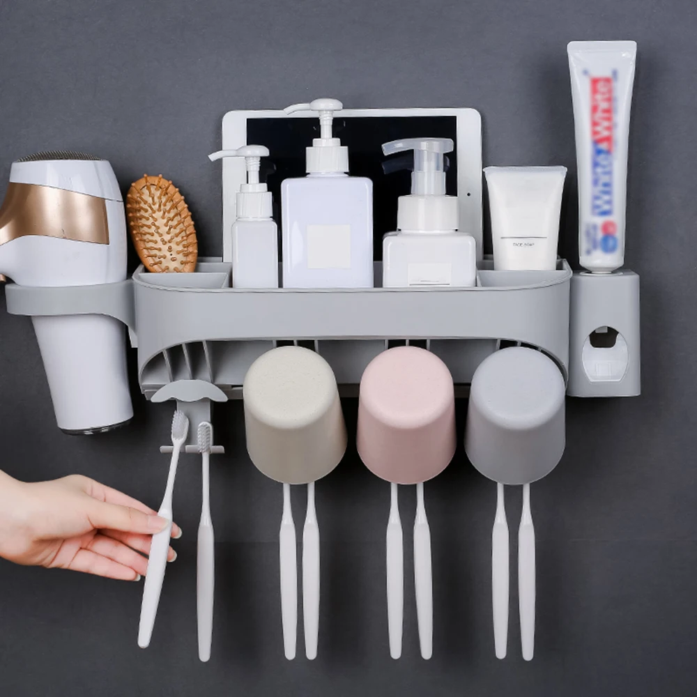 

Multi-functional Wall-mounted Toothbrush Cup Holder ECOCO Automatic Toothpaste Dispenser Storage Organizer Bathroom Accessories