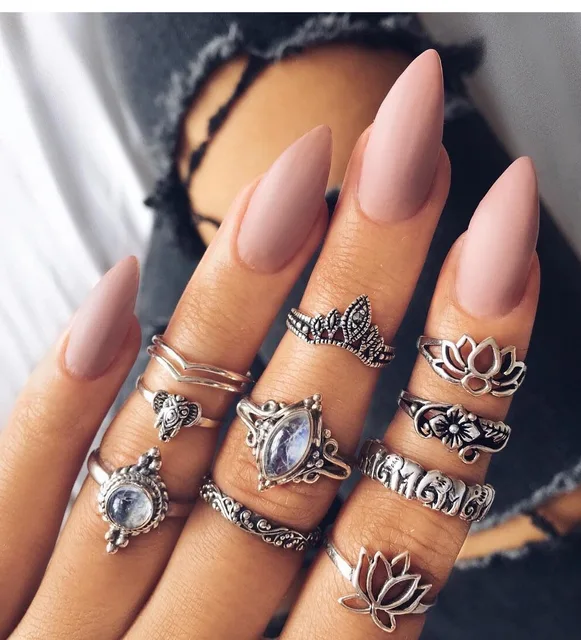 WLP lotus flower elephant Midi Rings Set Vintage Antique Silver arrow Peace Sign WLP lotus flower elephant Midi Rings Set Vintage Antique Silver arrow Peace Sign