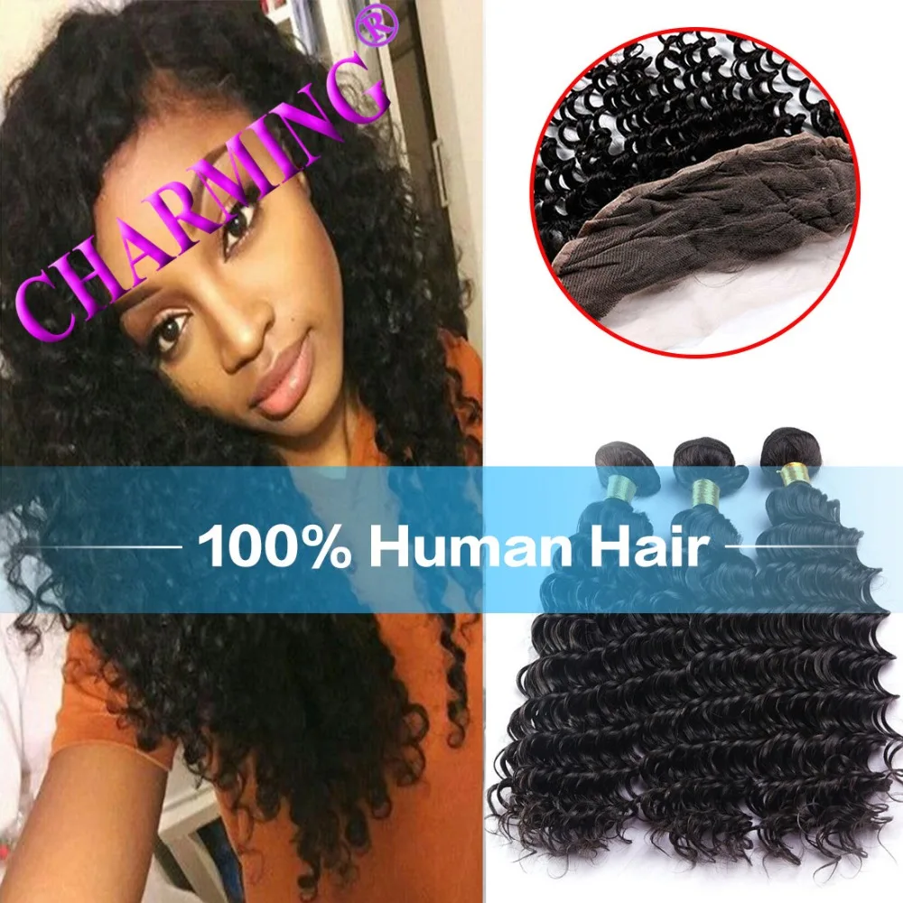 

Human Hair Bundles With 13*4 Closure Malaysia Deep Wave With Lace Frontal Unprocessed Virgin Hair With Frontal Malaysia Hair