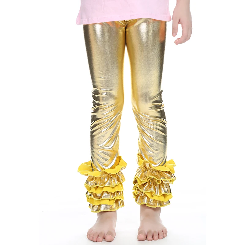 Strips polka dots Kids clothing Plain girls ruffle legging triple