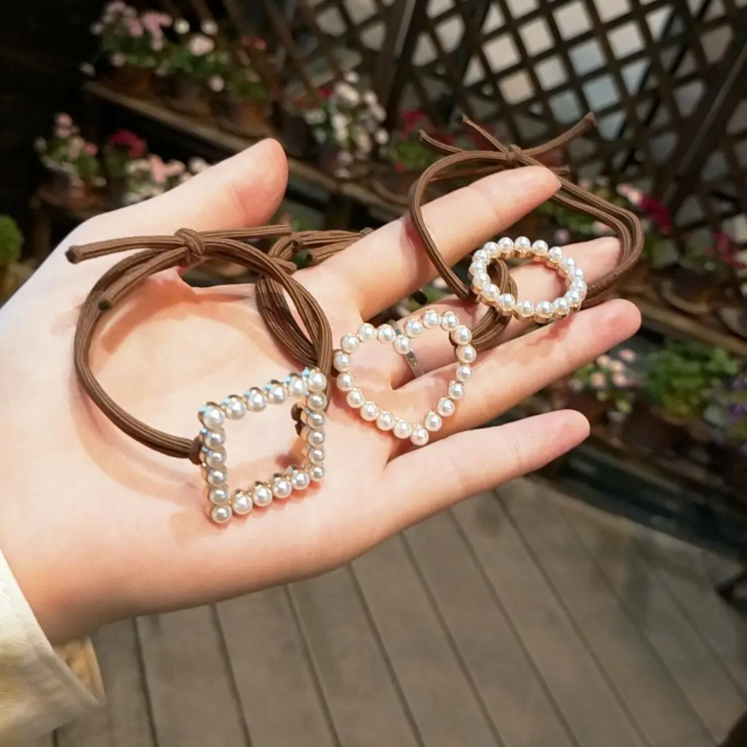 1 шт. жемчуг Любовь Геометрия волосы веревка Женский взрослый волос кольцо простой дикий головной канат G0502