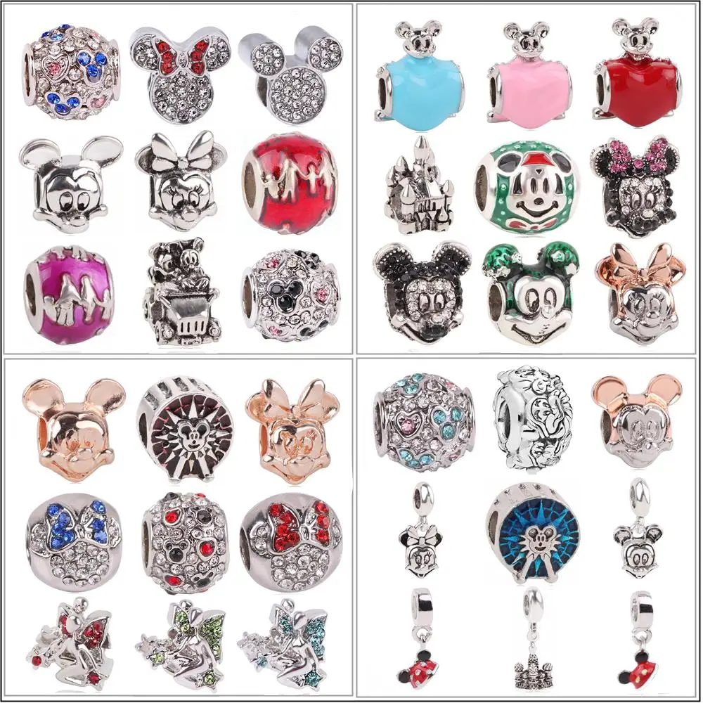

Fit Original Pandora Mickey Minnie Charm Bracelet Jewelry Accessories Silver Dream Catcher Family Heart Charm Pendant Bead