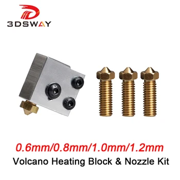 

3DSWAY 3D Printer Kit 3D Volcano Heating Block and Nozzle Kit for Large-scale 3D Printing 0.6/0.8/1.0/1.2mm for 1.75mm filament