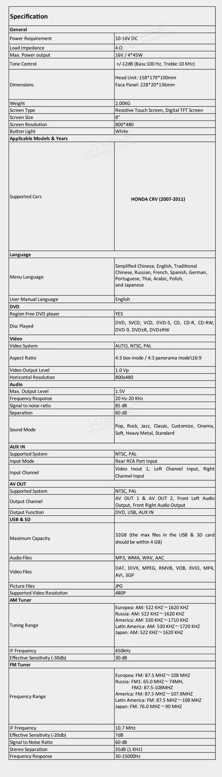 Clearance XTRONS 8" HD Digital Touch Screen 2 din Car Stereo Radio DVD Player GPS Steering Wheel For Honda CRV 2007 2008 2009 2010 2011 17