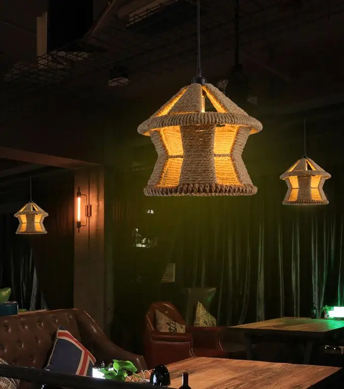 Промышленный Ретро подвесной светильник s для ресторана бара кафе магазина подвесной светильник тканая пеньковая веревка алмазная подвеска в форме клеток лампа