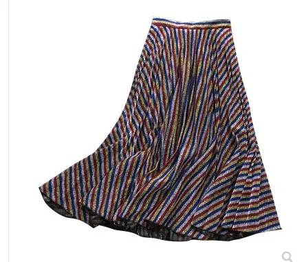 

FREE SHIPPING Miyake Fashion Rainbow Stripes shiner skirt truffles pleated skirts IN STOCK
