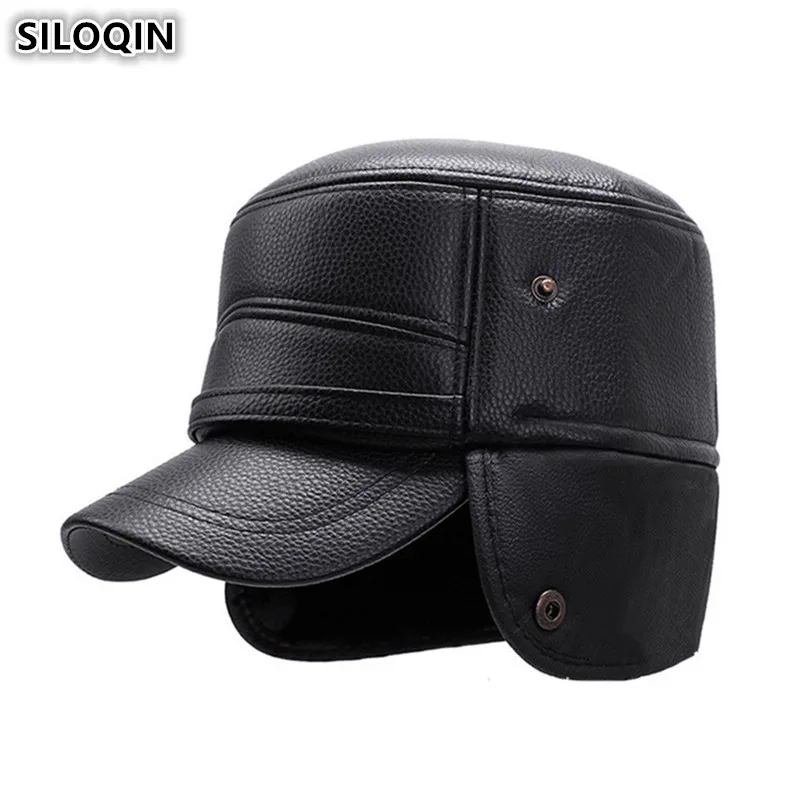 SILOQIN наушники Snapback шляпу Кепки s Новинка зимы Для мужчин теплые военные Шапки PU плюс толстый бархат бренды мужской Кости плоские кепки для