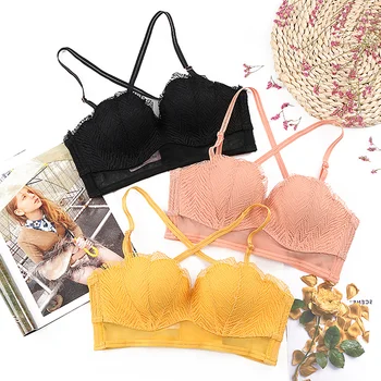 

2019 new fashion woman sexy lace push up bra sets bra+ transparent panties+garter thin thicken seamless young girls underwear