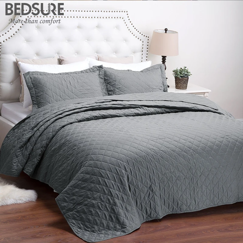Bedsure Grey Quilt Set Diamond Pattern Bedspread Bed Cover Quilted Bedding Set Duvet Cover