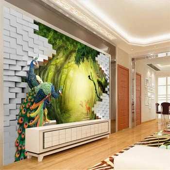 

beibehang Large - scale custom wallpaper beautiful 3D secret garden peacock deer TV backdrop papel de parede para sala estar