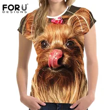 FORUDESIGNS/ летние женские футболки с принтом йоркширского терьера, топы с коротким рукавом, футболки для девушек, женские дышащие футболки