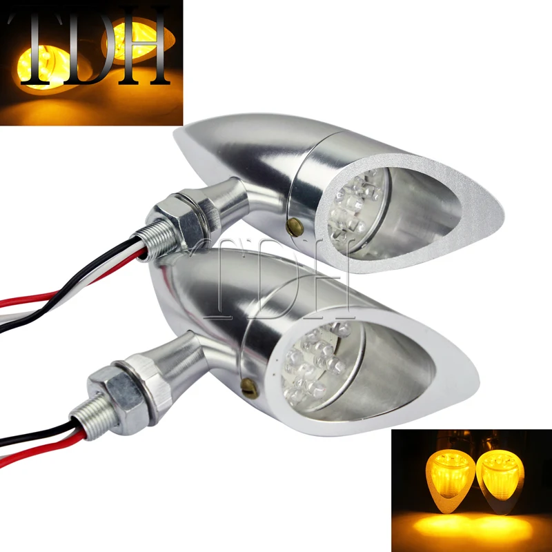 cheap Silver Case Indicator Winker Lamp LED Turn Signals Amber Lights For Cruiser Bikes Choppers Motorcycle with 10mm Hole Fairing