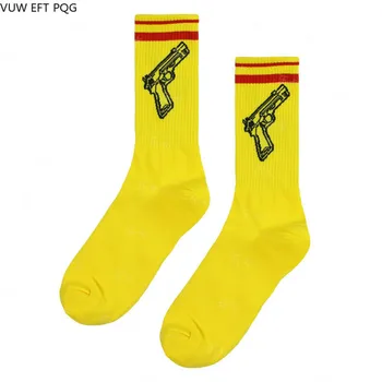 

Yellow Black Seasons Socks Women Couple Style Personality Street Hip Hop Fashion Cotton Pistol Pattern