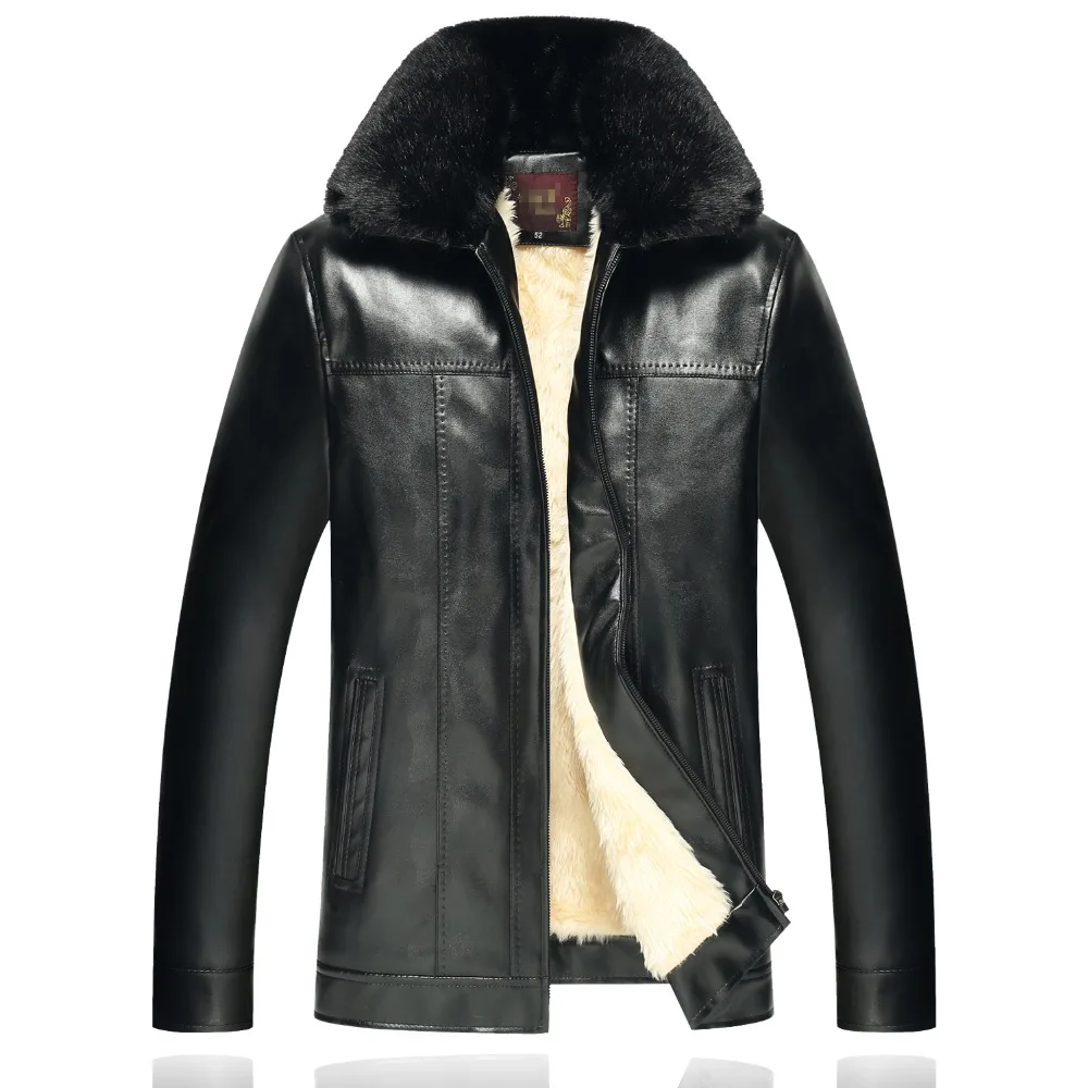 2016 new Autumn & winter Men's PU leather Dad's high quality loose keep warm big yards White