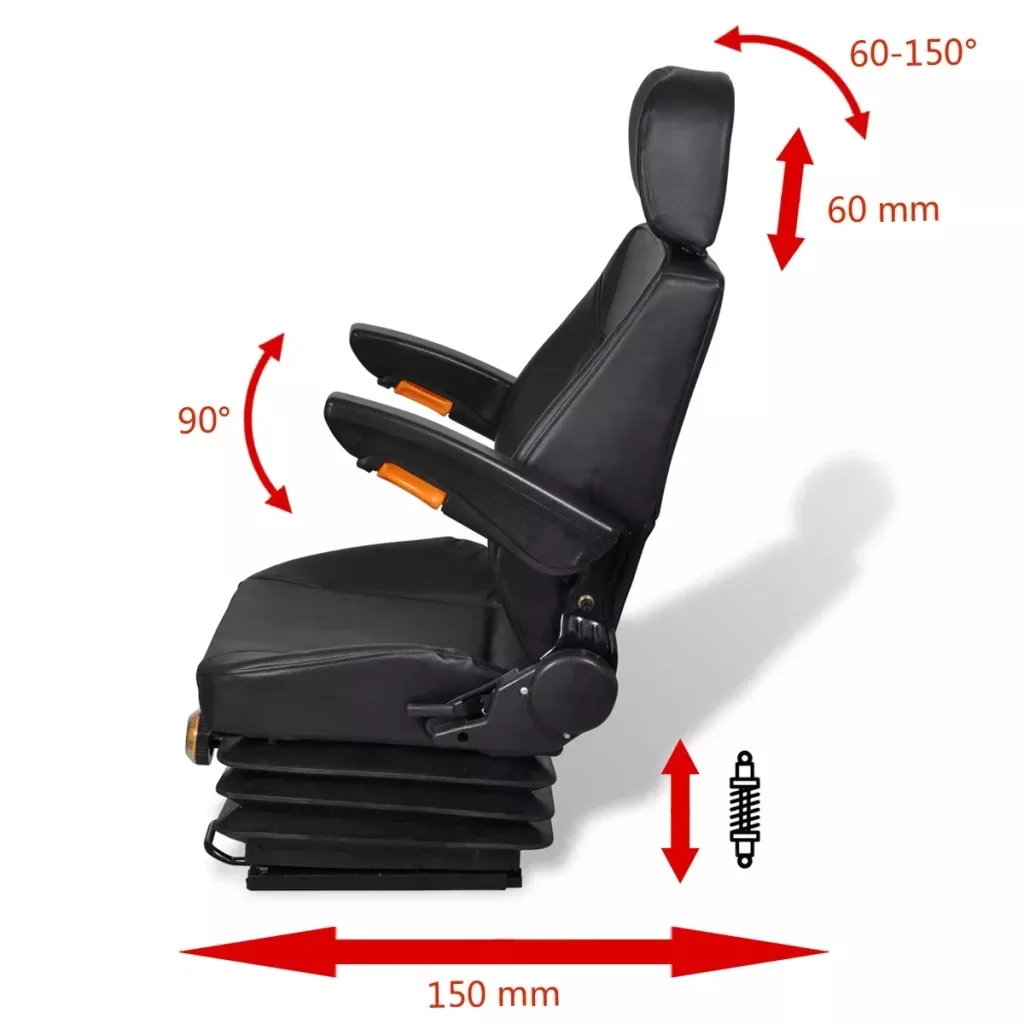  vidaXL tractor seat with suspension Backrest adjustment tractor seat with foldable headrest and arm