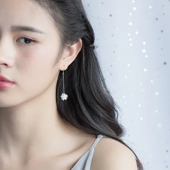 

WOMEN'S ELEGANT Authentic Real 100% 925 Silver Jewelry STERLING FINE JERY ICE Flower /snowflake Hook LONG Earrings gtle2430