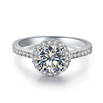 

Solid White Gold 14K Jewelry Ring for Women Heart Pattern Round 0.5CT Female Excellent G14K Engraved Halo Bridal Ring