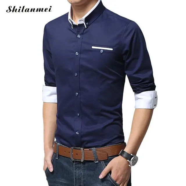 Casual Formal Shirt Men Long Sleeve Shirt Business Slim Office Shirt ...