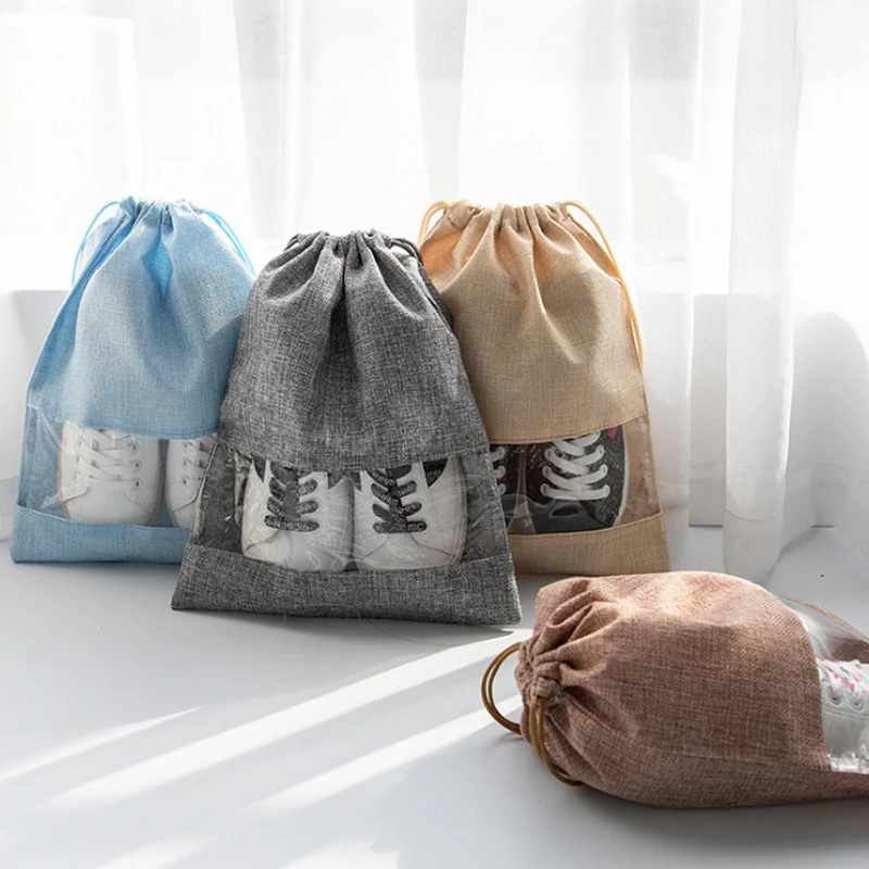 

1pcs Shoe Travel Storage Bags Organizer Drawstring Linen Shoes Matching Dustproof Cover Slipper Bag Pouch Packing Supplies