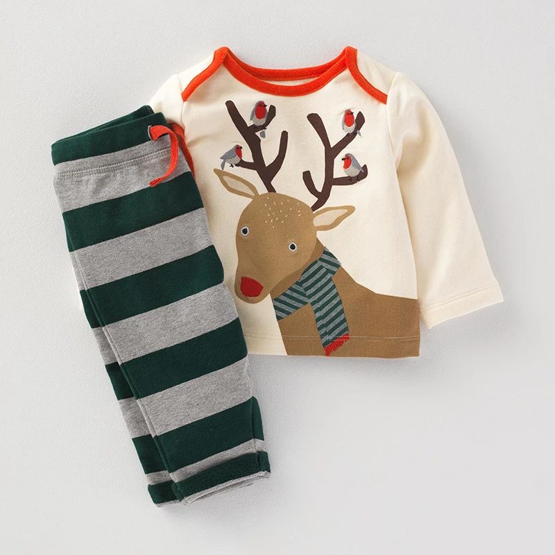 Little maven/комплекты детской одежды коллекция года, новая осенняя брендовая хлопковая футболка с длинными рукавами и принтом оленя для мальчиков+ штаны в полоску, 20249