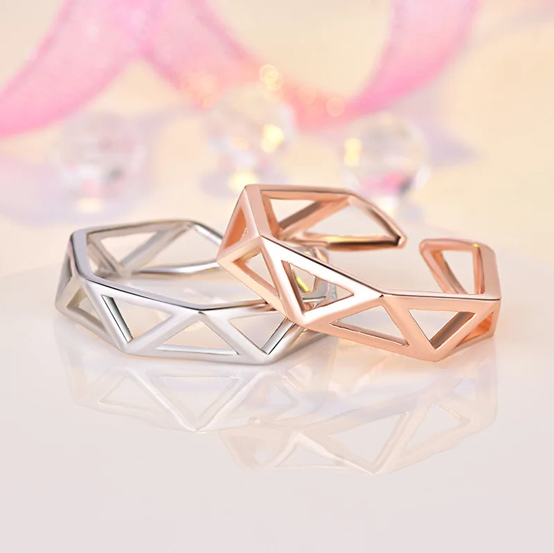 

Women Fashion Geometry Adjustable Ring Stereoscopic Hollow Triangle Open Rings Rose Gold And Silver Color Finger Knuckle Ring