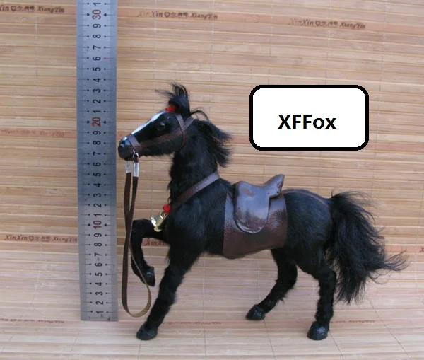 

new real life black horse model plastic&furs simulation rise up leg horse with saddles gift about 24x23cm xf1858