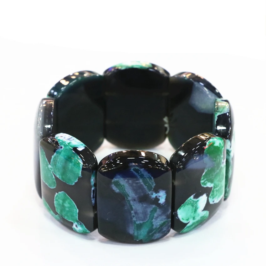 

Bead Bracelet Natural Stone Fire Agates Manual Bracelets Bangles For Women 27x40mm Geometry 4 Colors Beads Jewelry 7.5inch B3268
