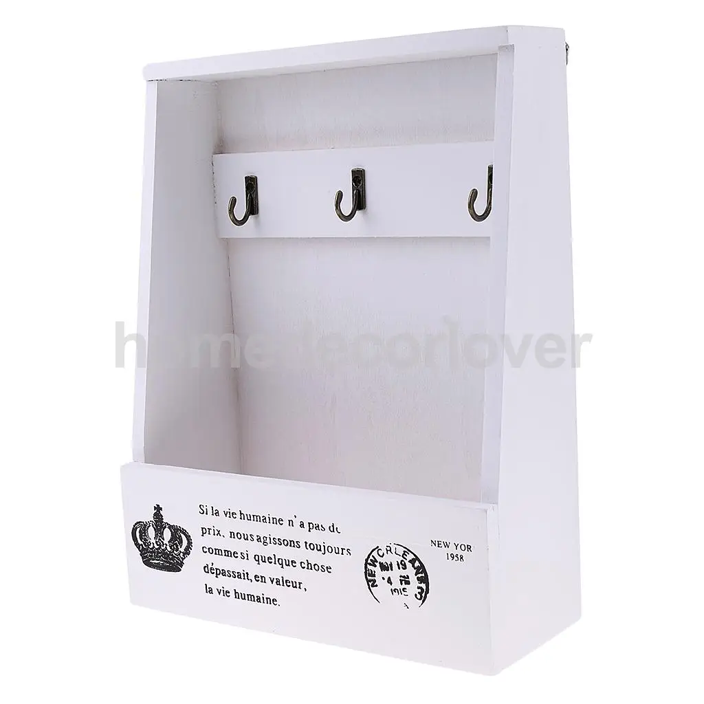Retro Wall Mount Key Rack Storage Box Shelf Wooden Cabinet Cubby Letter Mail Holder Case