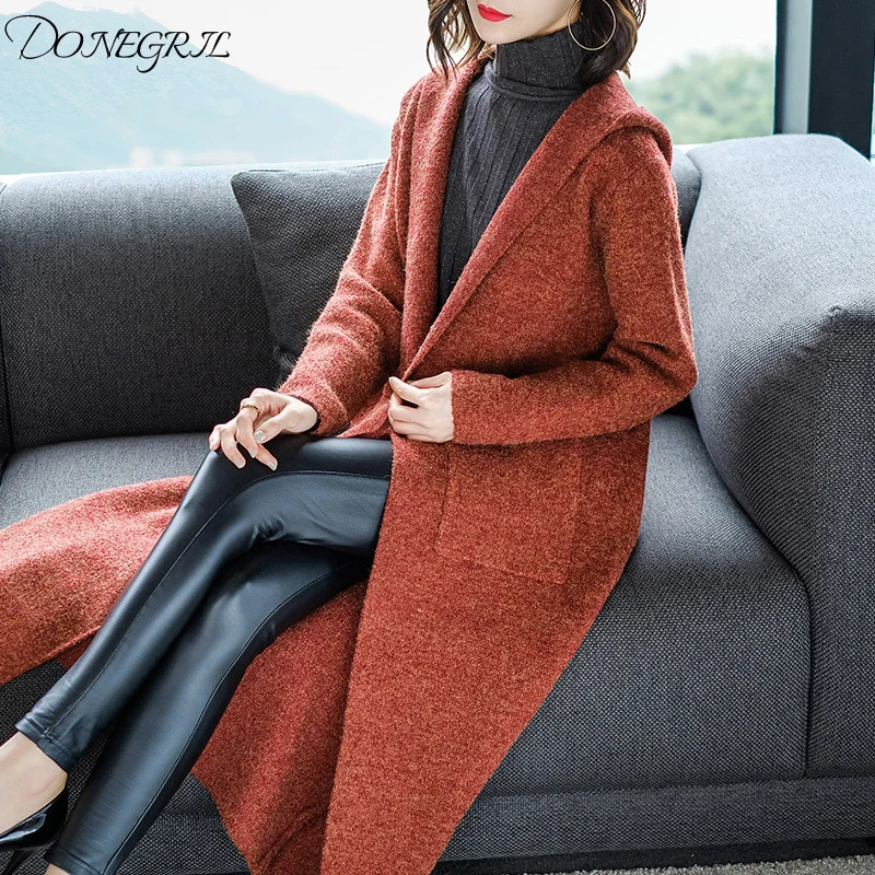 ^*Best Offers 2019 Autumn Winter Hooded Knitted Sweater Loose Batwing Sleeve Solid Personalized Coats Cardigans Casual Sweaters Coat