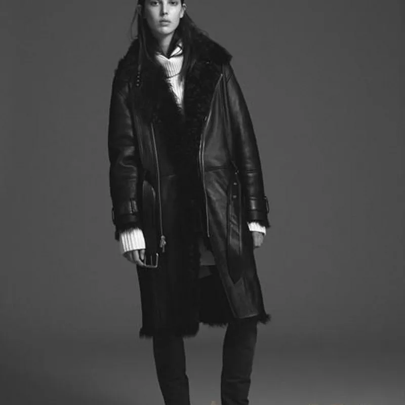 Роскошное пальто из натурального меха, Женское пальто с поясом, зимнее длинное теплое шерстяное кожаное пальто, женская готическая толстая верхняя одежда из натурального меха, пальто