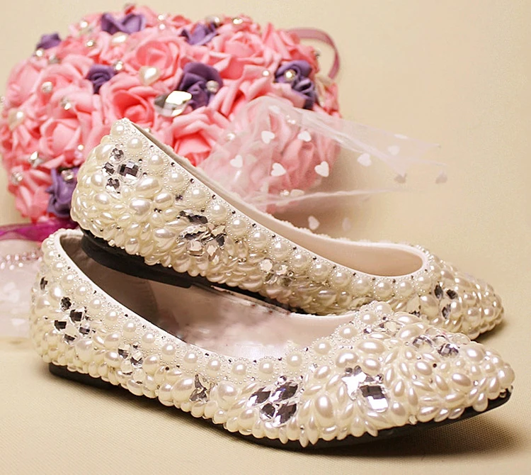 Ivory Imitation Flat Heel Pearl lady's formal shoe Lady Beaded Bridal Evening Party Wedding Bridesmaid Shoes Popular Formal Shoe gorgeous full pearls high heel lady s formal jeweled women s beaded bridal evening wedding prom party bridesmaid shoes