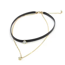 

Simple Delicate Zircon Choker Necklace Women Double Layer Black Leather Hot Selling New Trendy Jewelry Wholesale