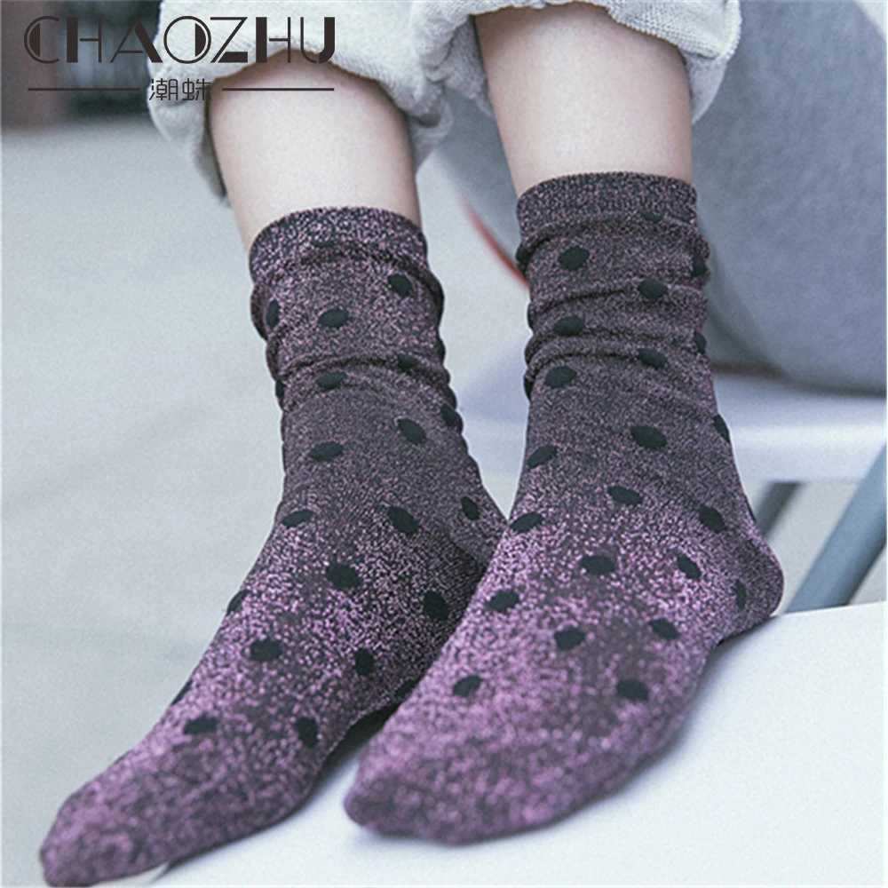 CHAOZHU новые милые модные точечные узоры 5 цветов Осень Зима уличные блестящие металлические линии вязание леди свободные носки повседневные