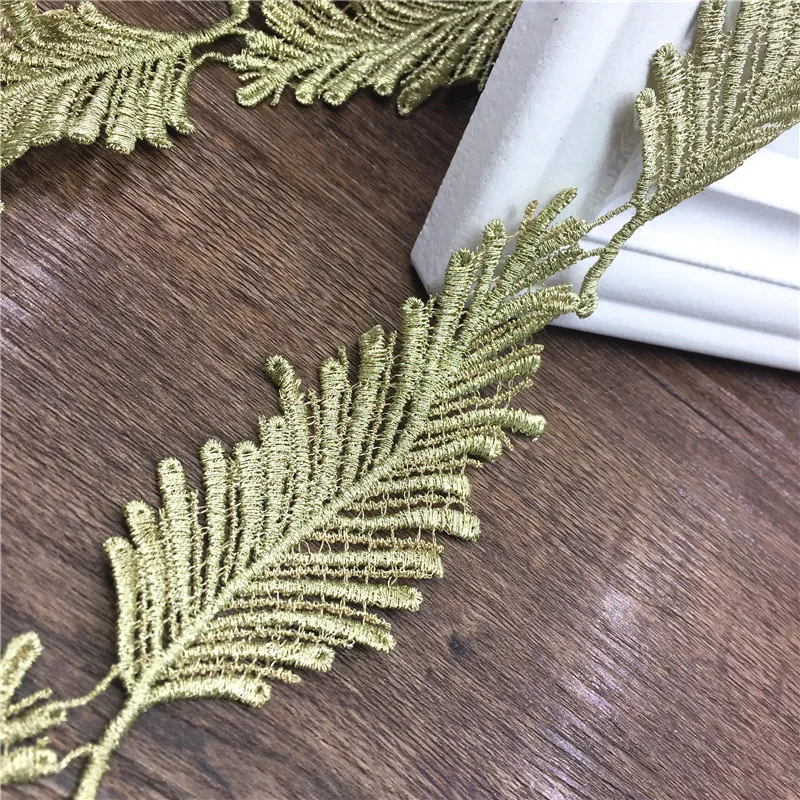 

Embroidered Trim Applique Embroidery Gold Leaf Dentelle Lace Ribbon Sewing Accessories Encaje DIY Accessories TR0013