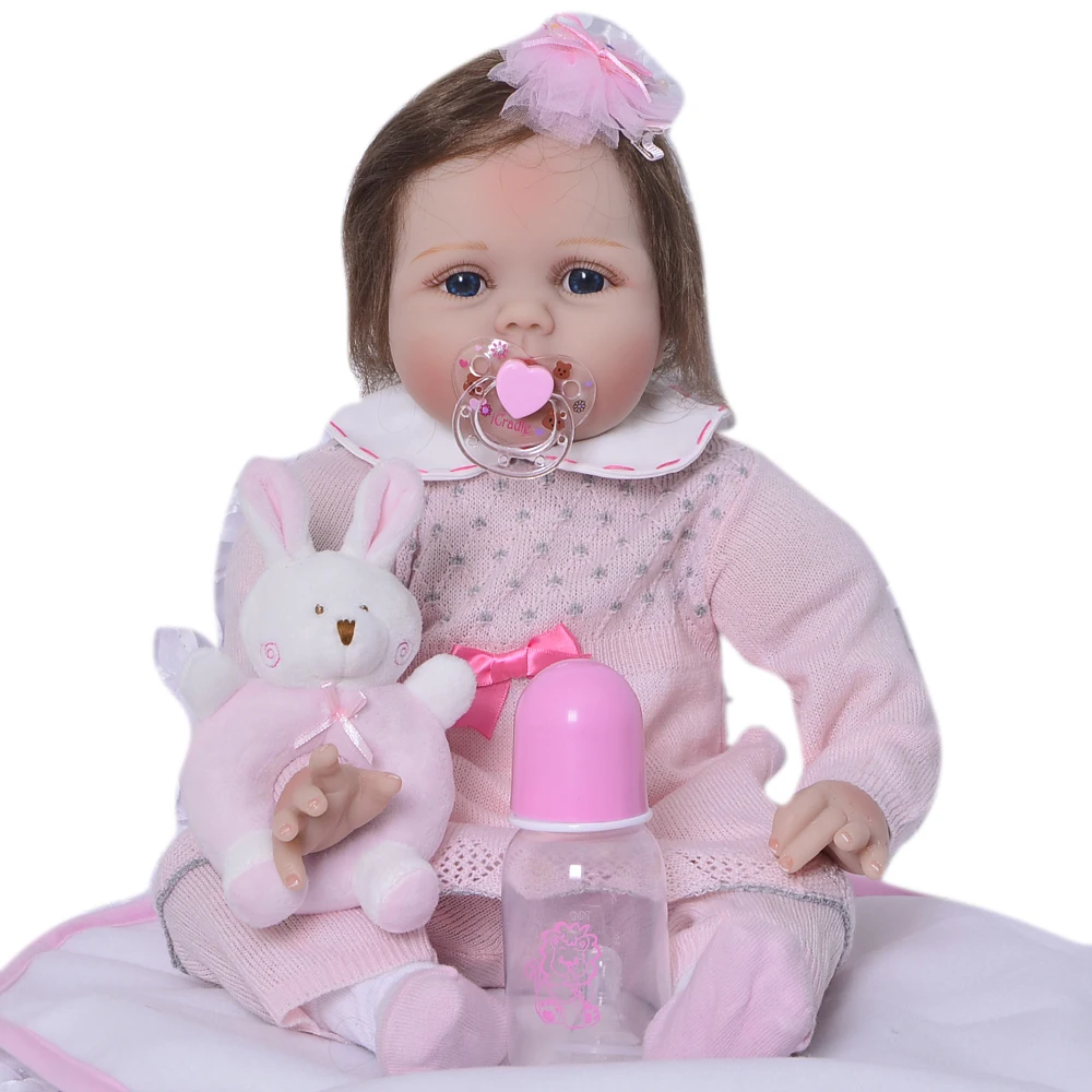 

Real Touch 55 cm Cute Reborn Soft Silicone Newborn Doll For Girl 22'' lovely Reborn Baby Doll Cloth Body Kids Birthday Gifts