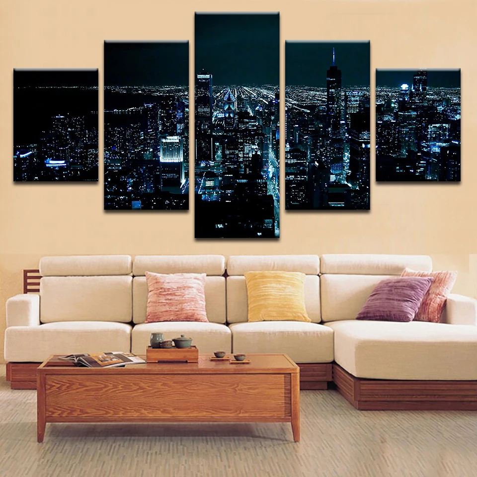 

Decoration HD Prints Poster Modular Canvas Picture City Building Night View Paintings For Living Room Or Bedroom Wall Art Frame