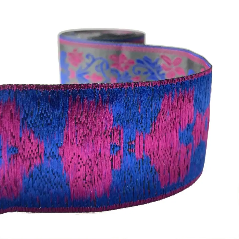 ZERZEEMOOY 49MM 7YARD Blue And Rose Totem Jacquard Ribbon