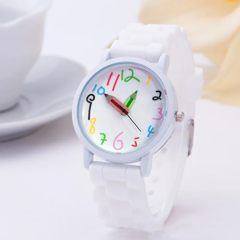 Shellhard 1pc Silicone Strap Quartz Jelly Soft Wrist Watch New Fashion Pencil Pointer Children Kids Cute Watches 11 Colors
