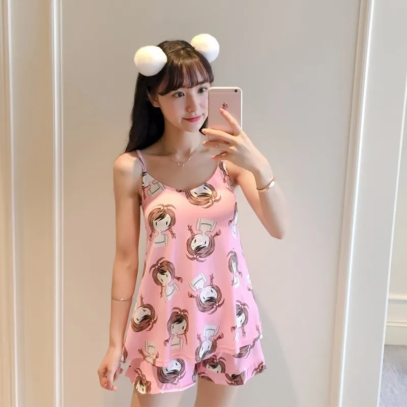 

Factory Sale 2018 New Women Pajamas Suit lovely casual home clothes Sleepwear Pyjamas Comfortable Girl Short sleeve Pajamas Pant