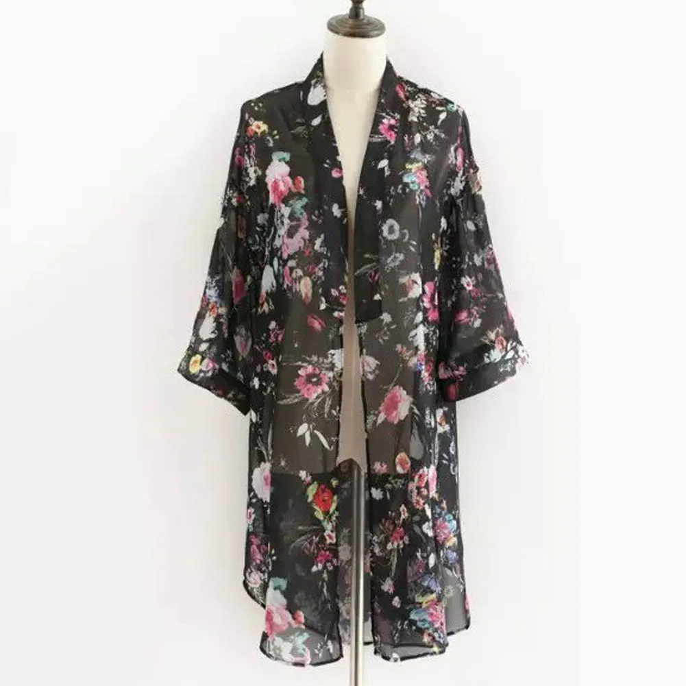 2018 New Arrival Summer Sunproof Cardigan Fashion Women printing Chiffon Bikini Cover Up Kimono Cardigan Coat 2 Colors camisa