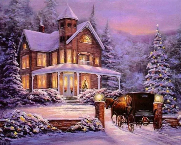 

Christmas night scenery 5D Diamond embroidery scenic cross stitch Rubik's cube diamond painting diy diamond painting