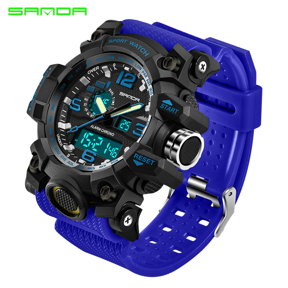 ساندا ساعة عسكرية الساعات الرياضية للماء الرجال الصمام ساعة رقمية أعلى العلامة التجارية الفاخرة ساعة التخييم الغوص relogio masculino