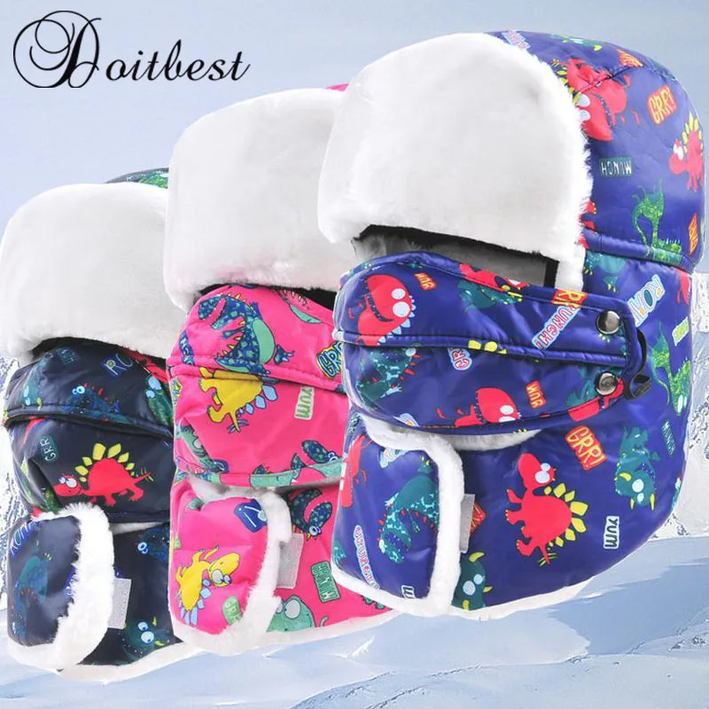 

2016 Prevent Fog haze Child Winter fur hats Windproof Thick warm winter snow kid's cap Face Mask boy girls cycling hat
