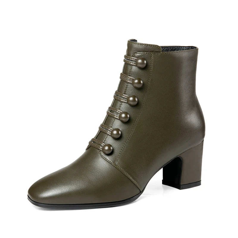 

Top Quality Genuine Leather Ankle Boots For Women Pointed Toe Autumn Boots Simple Zipper Dress Shoes Woman Black DR-A0013