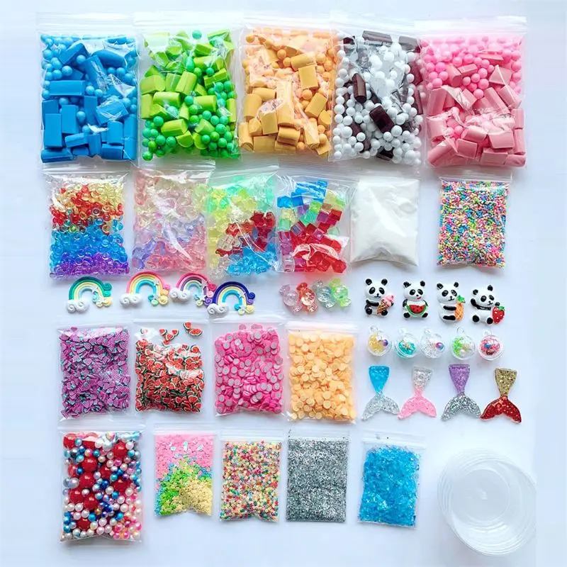 Bola de Espuma Ouro em pó Caçoa o Presente Slime Fazendo Contas Plástico Esponja Tira Caixa Frutas Fatias Faça Você Mesmo Material 46 Pçs Kit 14 46 pçs slime fazendo kit bola de