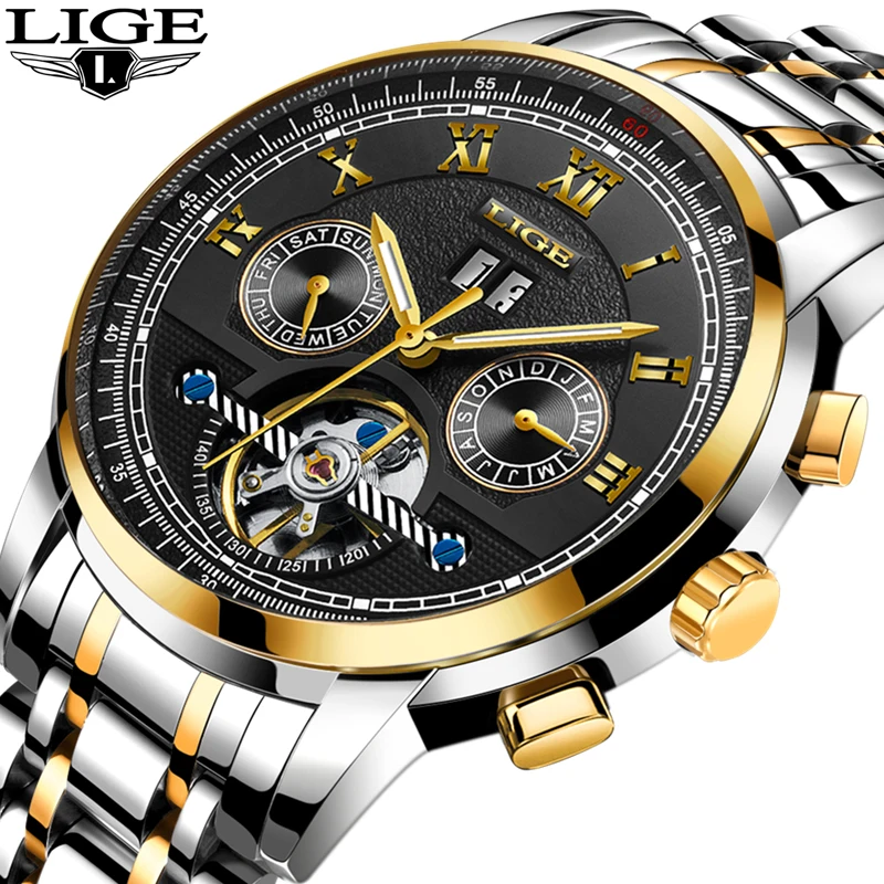

Mens Watches LIGE Top Brands Luxury Men's Tourbillon Watches Men's Fashion Business Watches Stainless Steel Gift Clock Relogio