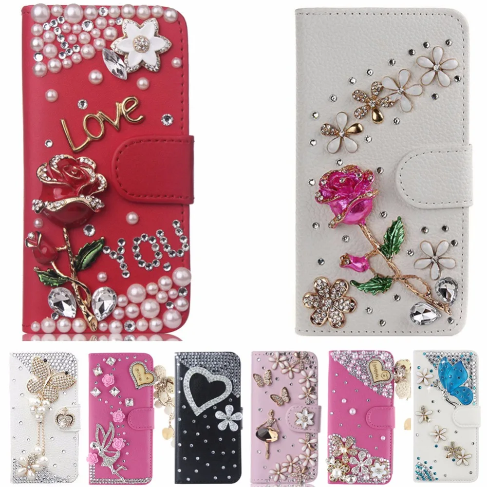 

Rhinestone flower Case Cover For LG G Stylo 2 LS775/G4 Stylus 2/K520 Crystal Diamond Wallet PU Leather Cover Flip Cover