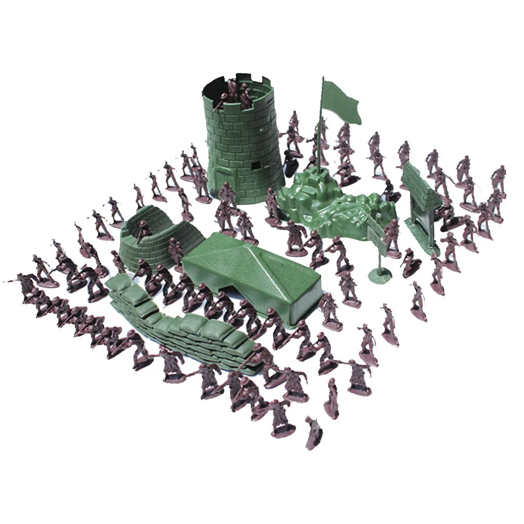 1 Set Of 100Pcs Combat Game Toys Soldier Model Playset Army Men Action Figure Kids Accessory Green